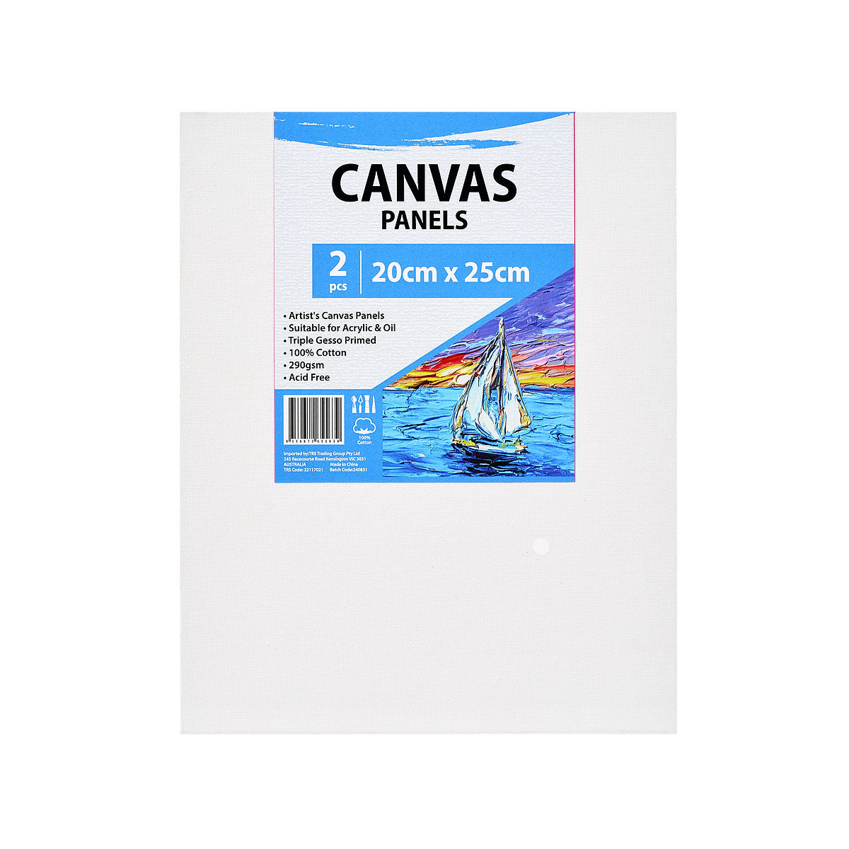 Canvas Panels 290gsm Cotton 2pk 20x25cm
