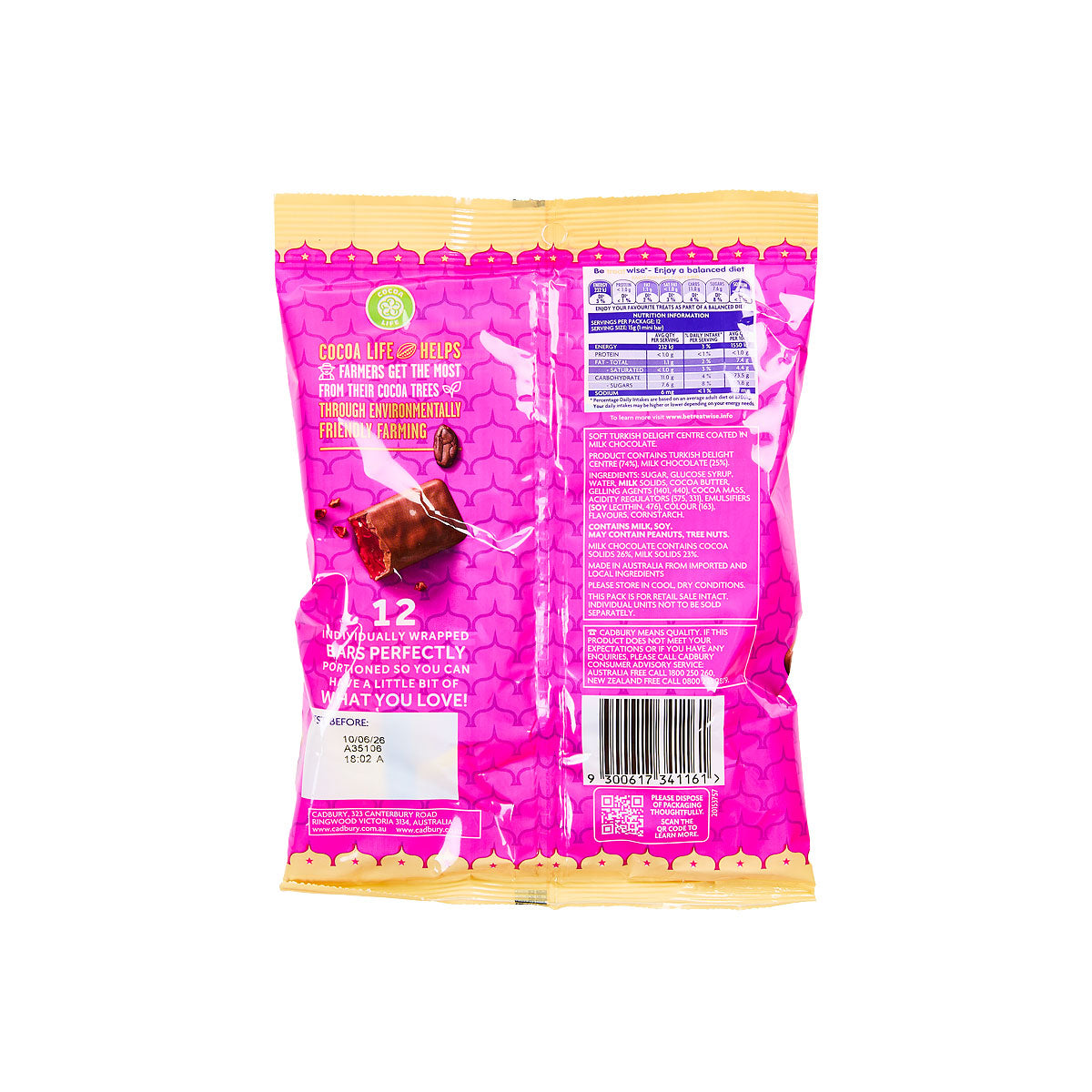 Cadbury Frys Turkish Delight Chocolate Sharebag 180g 12PK