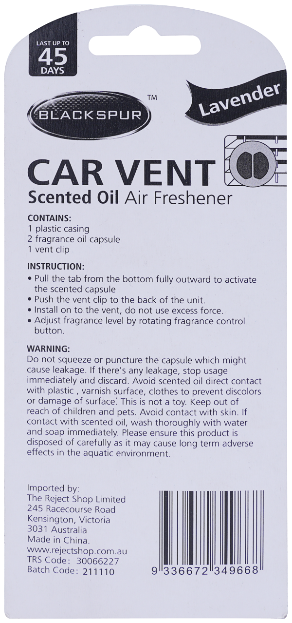 Blackspur Car Vent Air Freshener 5mL Assorted Fragrances