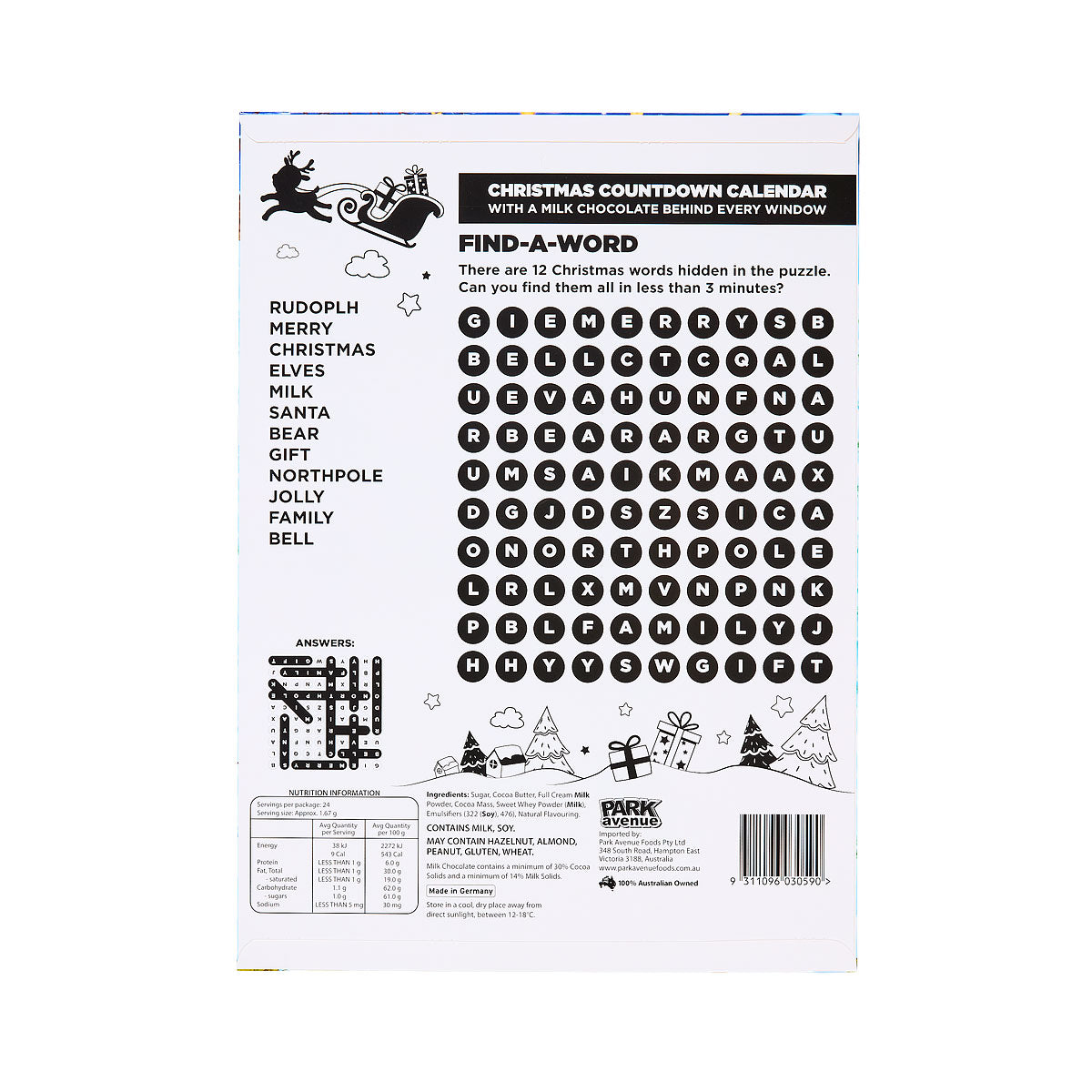 Advent Calendar Milk Chocolate Santa/Bear 40g