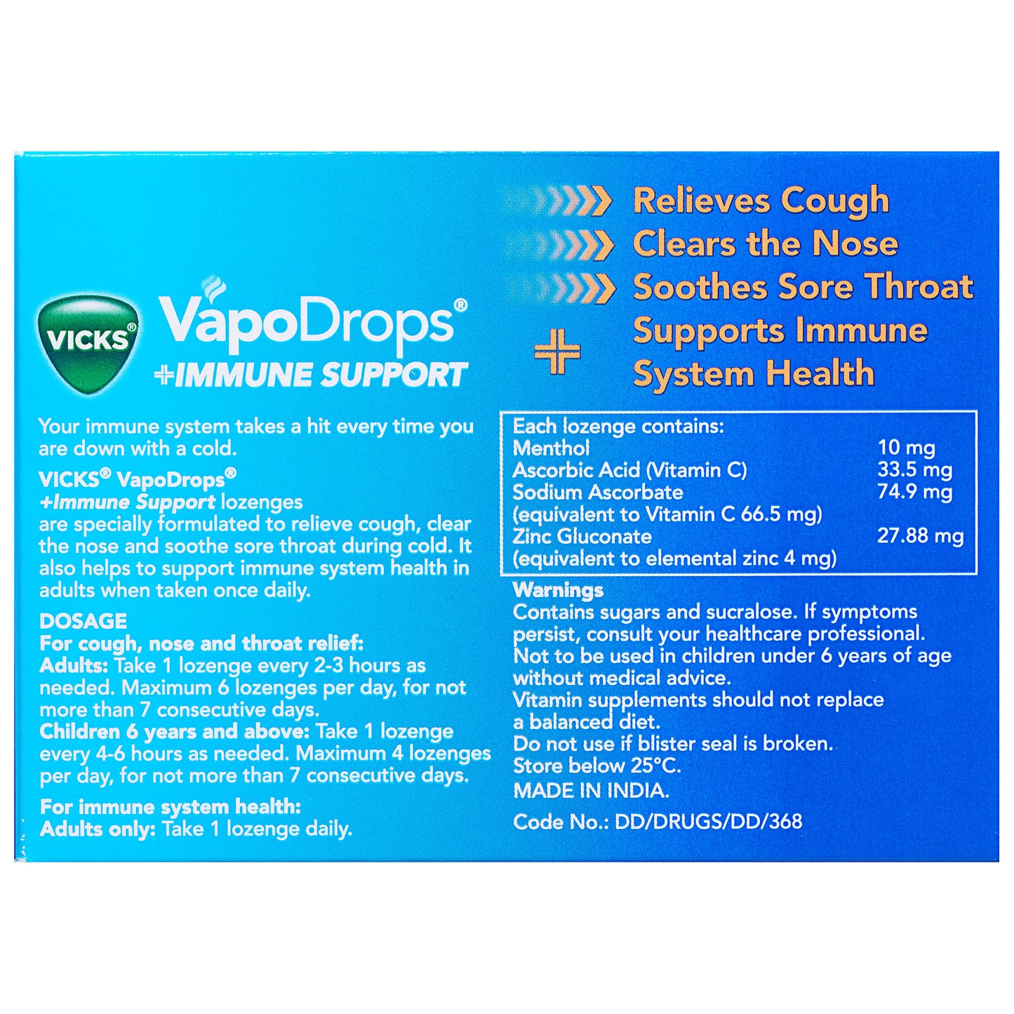 Vicks Vapodrops Orange Menthol Lozenges 16pk
