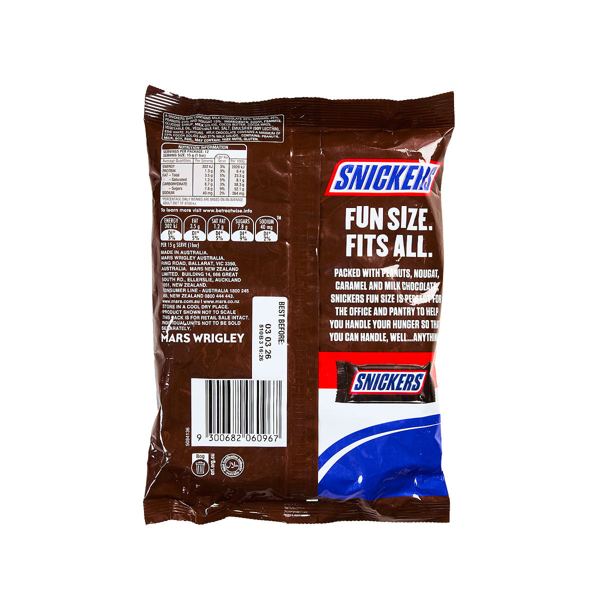 Snickers Chocolate Funsize Sharepack 180g 12pk