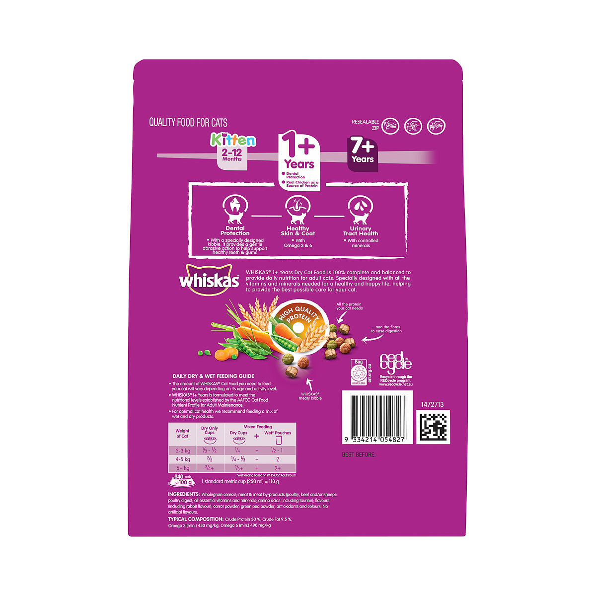 Whiskas Adult Chicken and Rabbit Flavours 800g