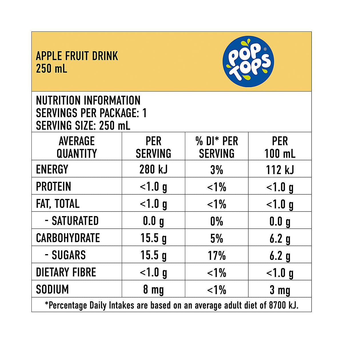 Pop Top Apple Juice 250mL