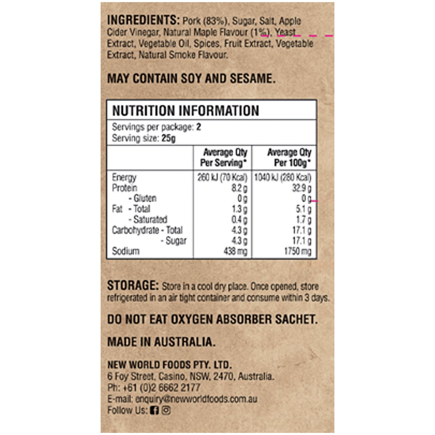 Mr Hamfreys Bacon Jerky Maple 50g