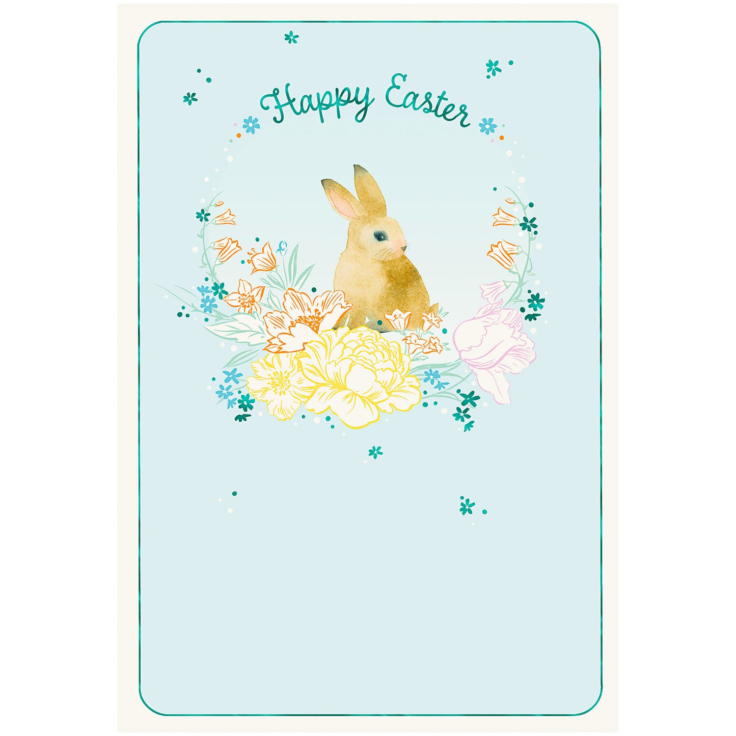 Easter Card Bunny & Floral On Blue