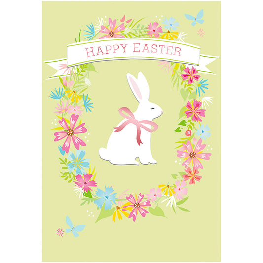 Easter Card Bunny In Floral Wreath