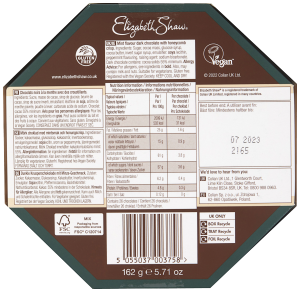 Elizabeth Shaw Dark Mint Honeycomb Crisp 162g