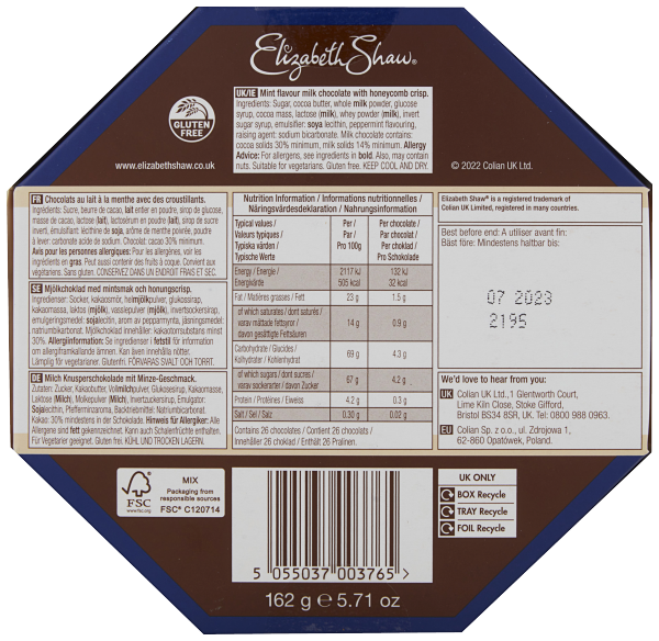 Elizabeth Shaw Milk Mint Honeycomb Crisp 162g