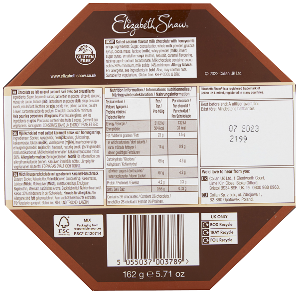 Elizabeth Shaw Milk Salted Caramel Honeycomb Crisp 162g