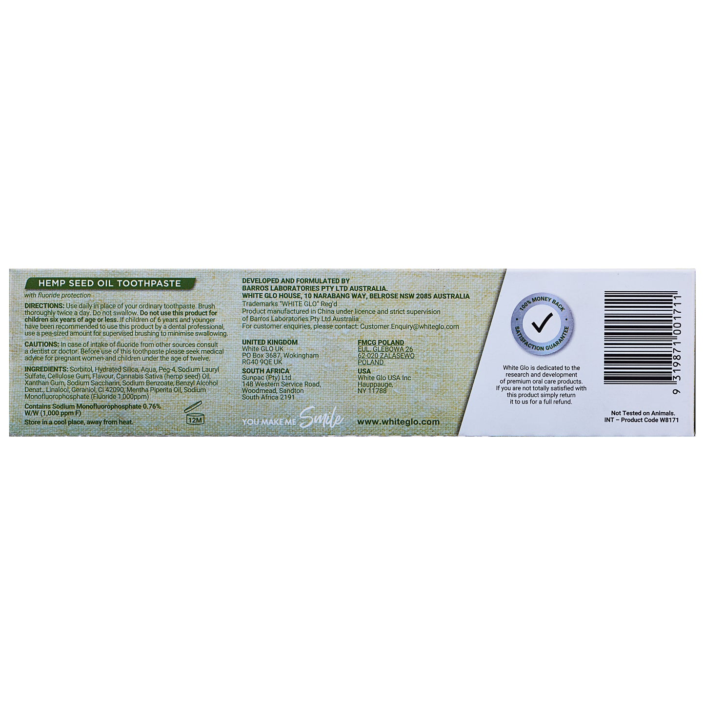 White Glo Toothpaste Hemp Seed Oil