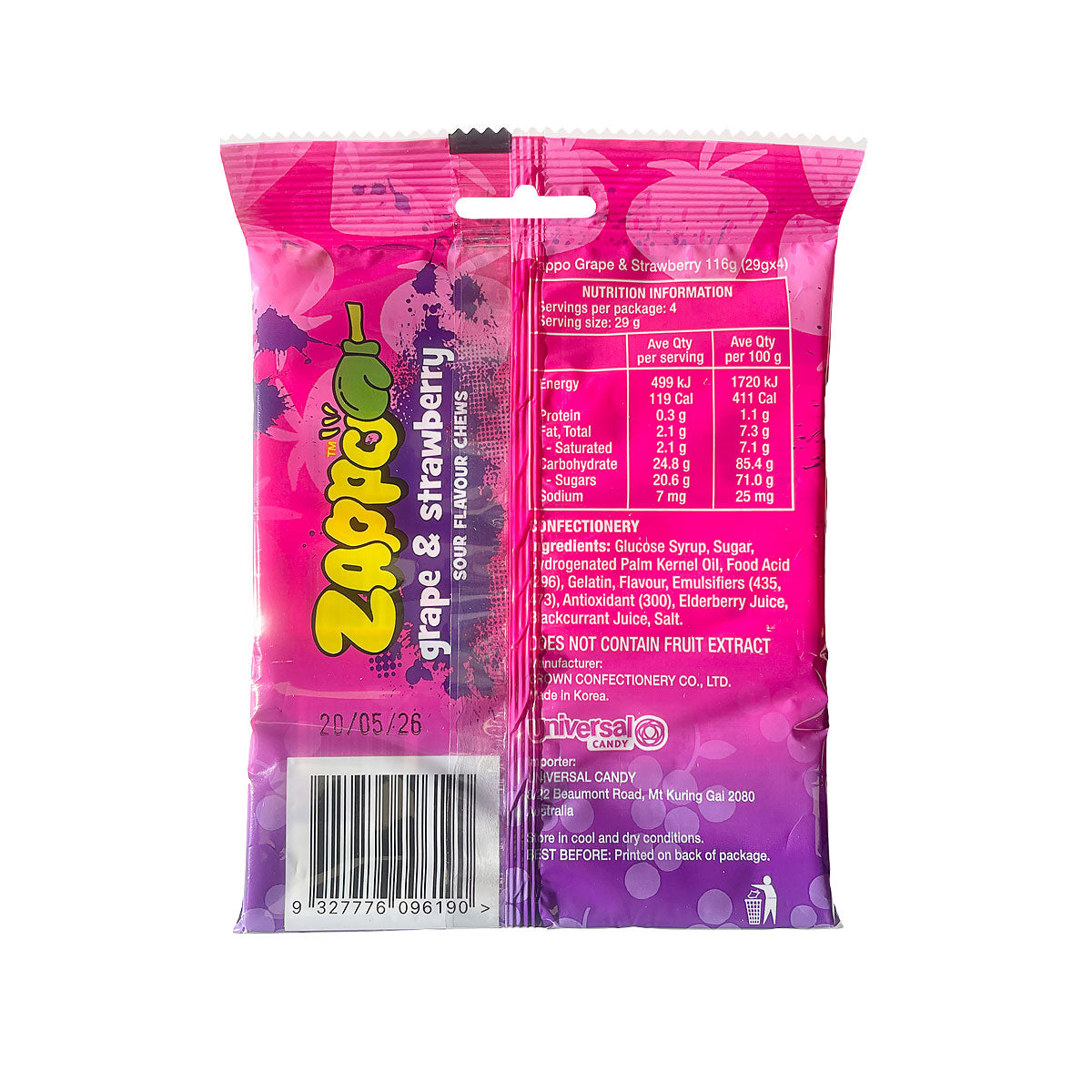 Zappo Grape & Strawberry 104g 4pk