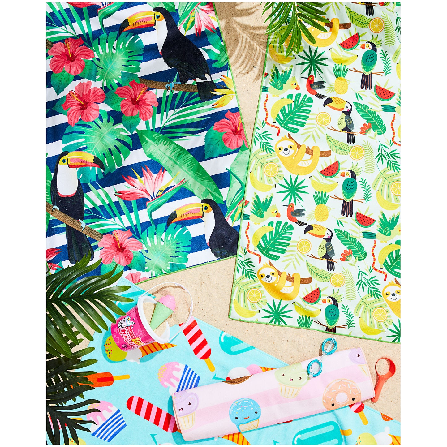 Kids' Cotton Velour Towel Icecream 60x120cm
