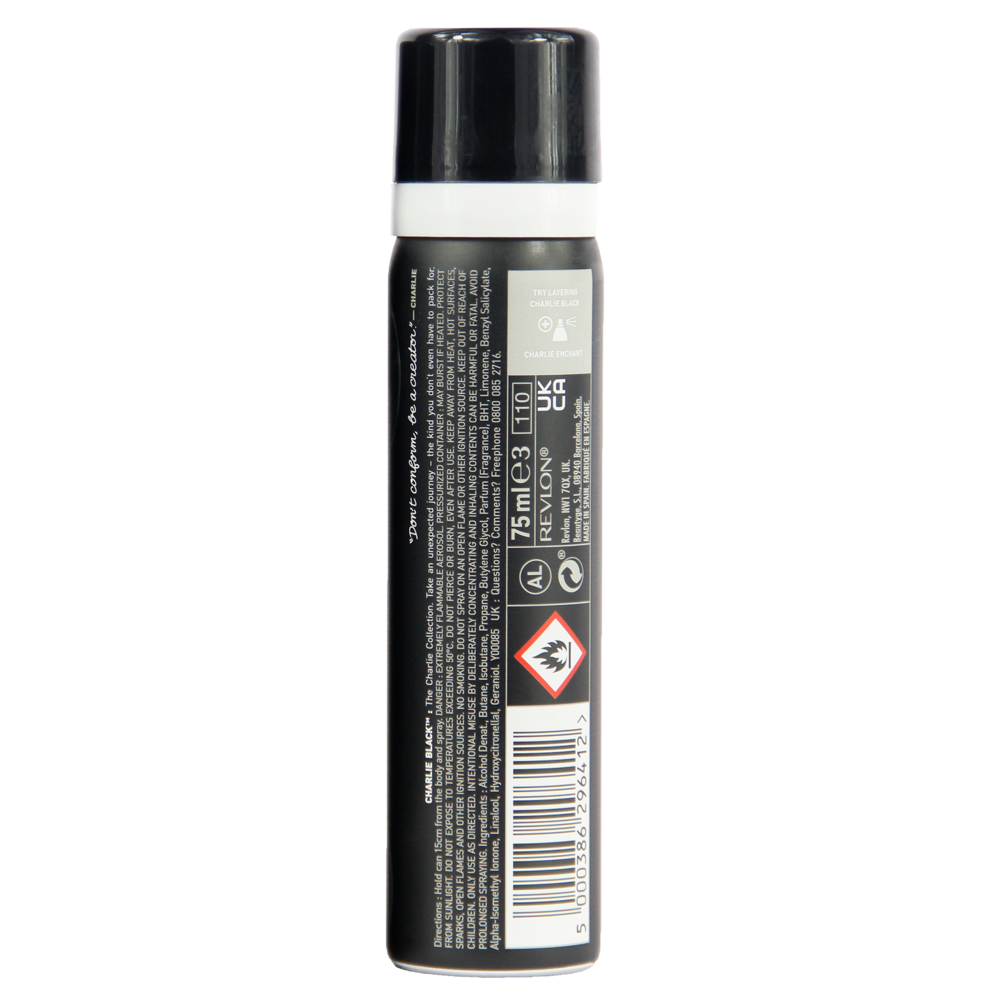 Charlie Body Fragrance Black Scent Of White Musk and Mandarin 75mL