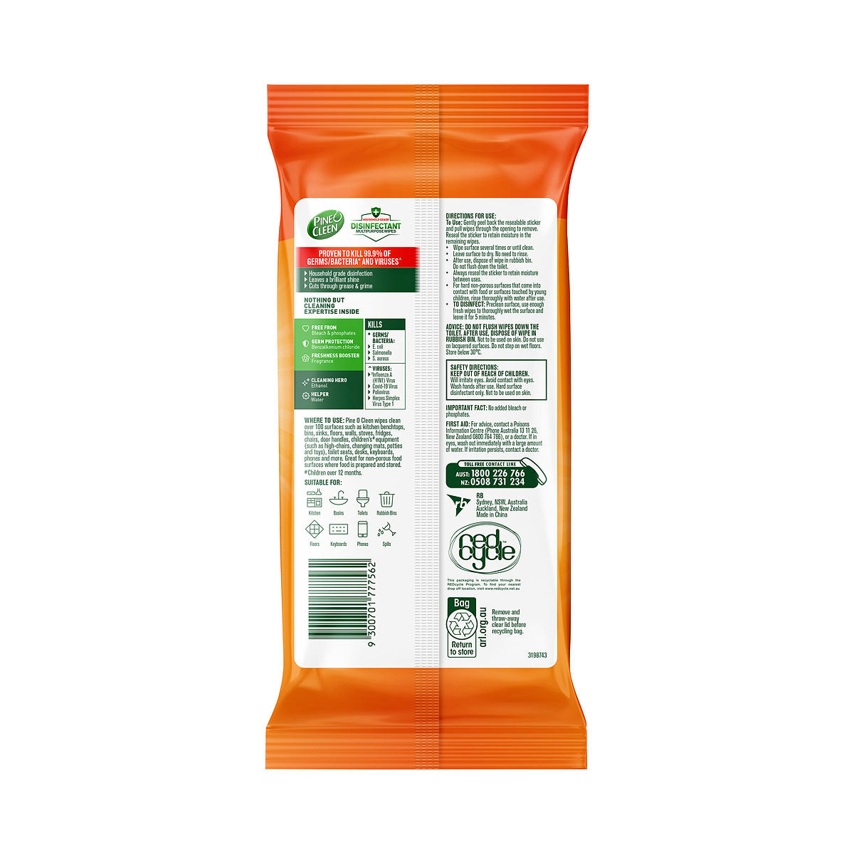 Pine O Cleen Disinfect Wipe Mango 120pk