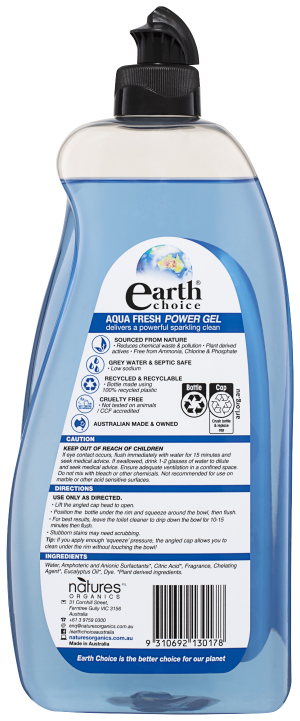 Earth Choice Power Gel Toilet Cleaner Aqua Fresh 750mL