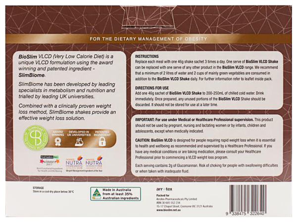 BioSlim VLCD Shake Chocolate 18x46g