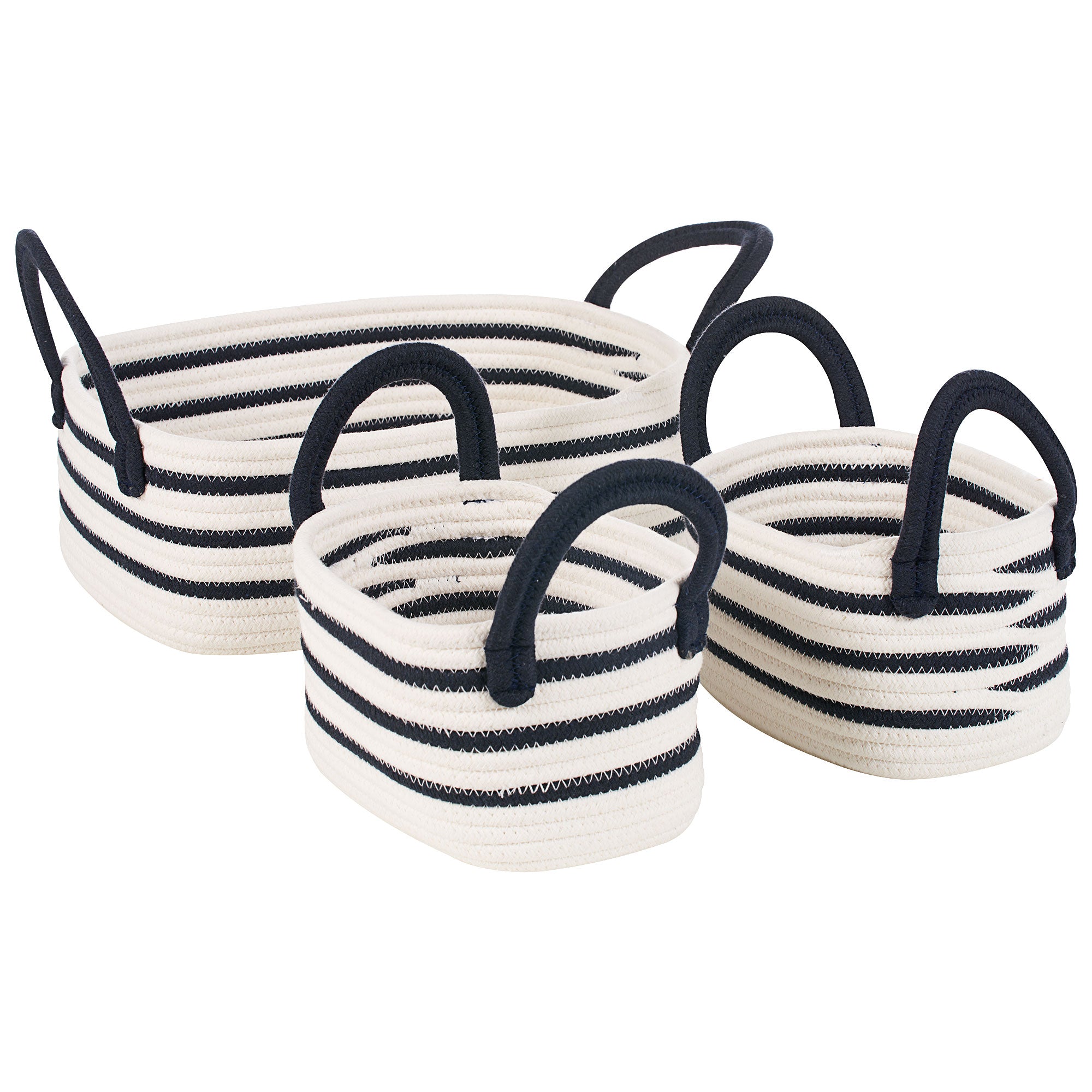 French Stripe Cotton Rope Baskets Set of 3 The Reject Shop
