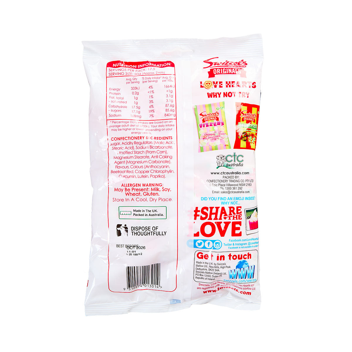 Swizzels Love Heart Rolls 350g