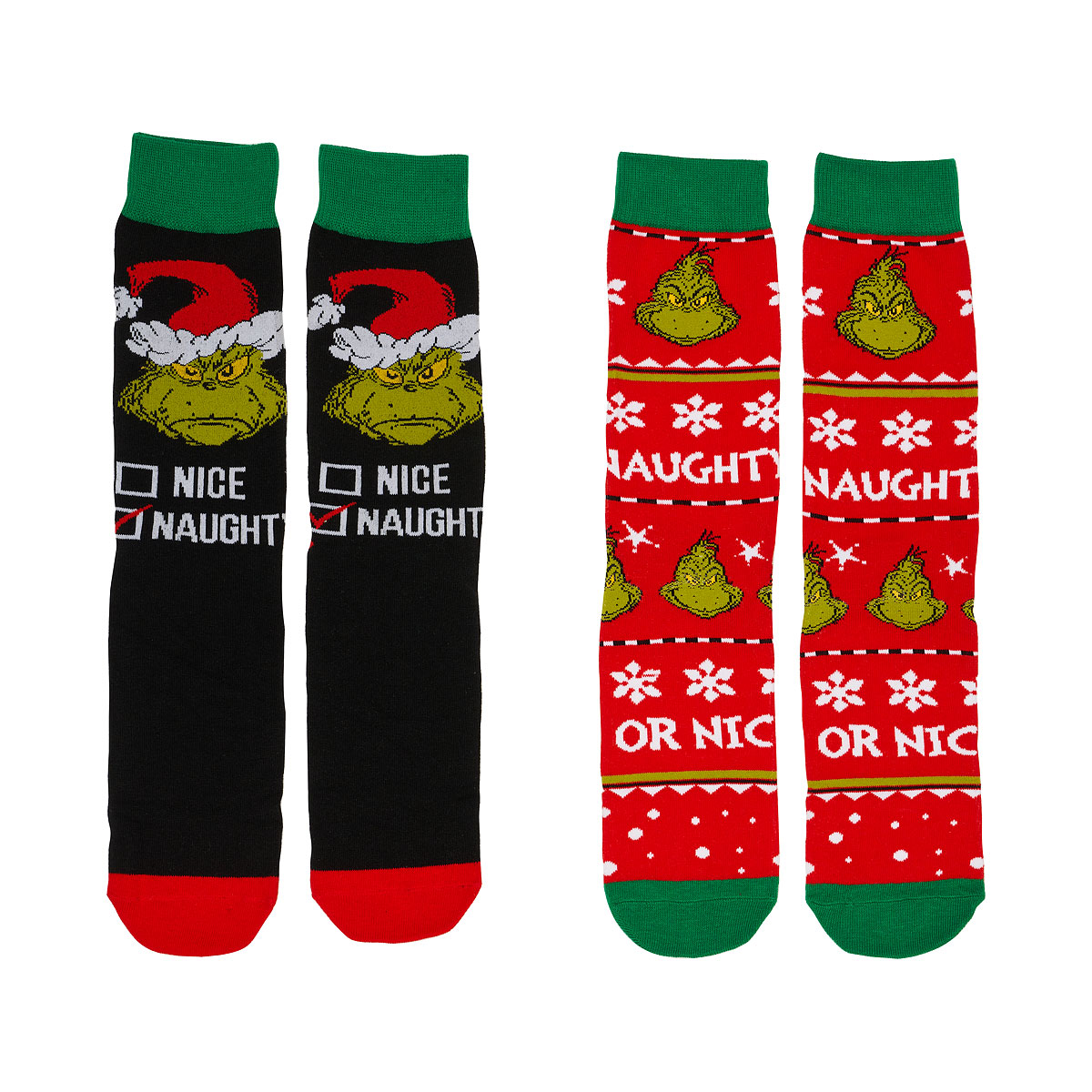 Men's Grinch Socks Red & Black 2pk
