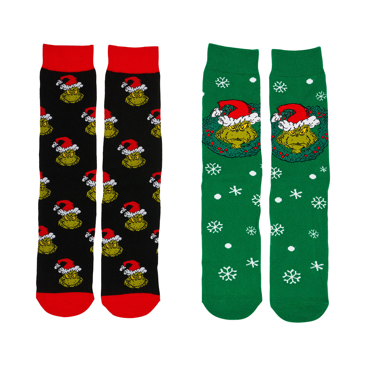 Men's Grinch Socks Black & Green 2pk The Reject Shop