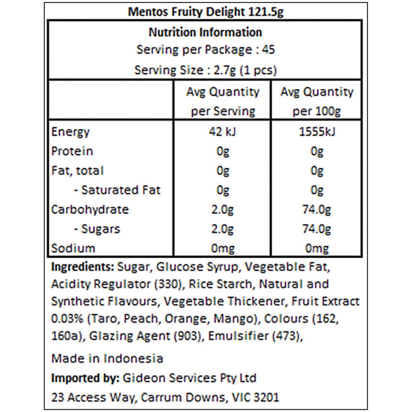 Mentos Fruity Delight Bag 121.5g