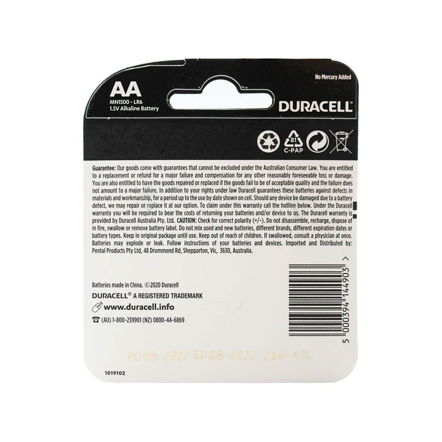 Duracell AA Simply Batteries 4pk