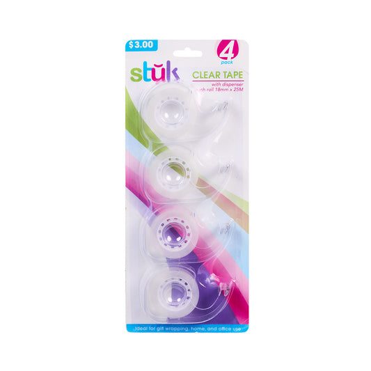 Tape Clear with Dispenser 18mm x 25m 4pk