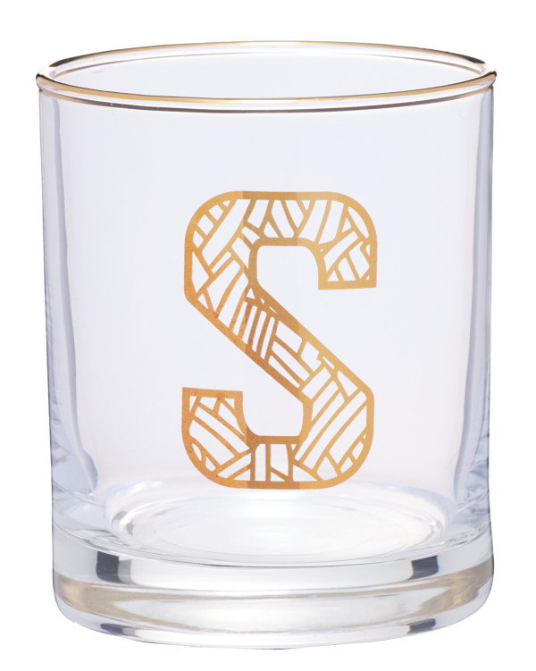 Monogrammed Double OldFashioned Gold Foil S,M,A Glass 300mL Assorted