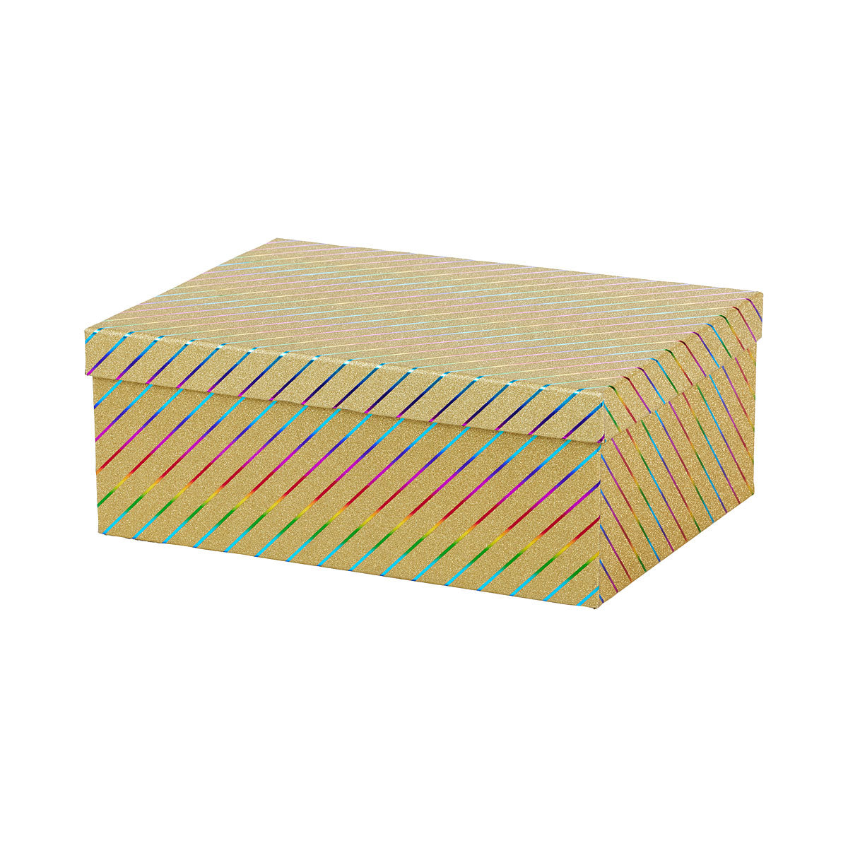 Gift Box Gold Glitter Rainbow Strips 41x32x15.3 cm