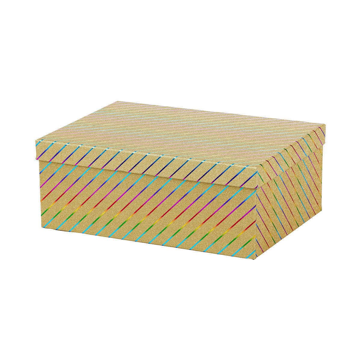 Gift Box Gold Glitter Rainbow Strips 31x22.5x11.8 cm