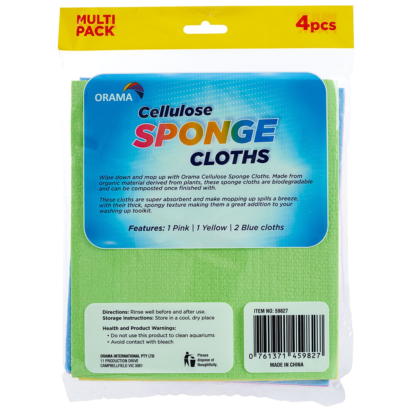 Orama Cellulose Sponge Cloths 4pk