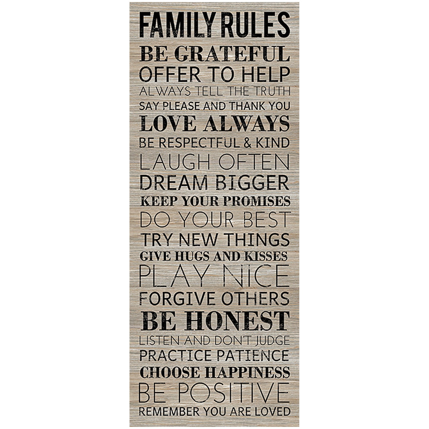 Family Rules Long Print Canvas Assorted 8x20