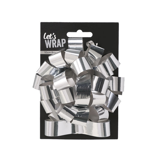 Bow 10cm With Ribbon 2M Silver