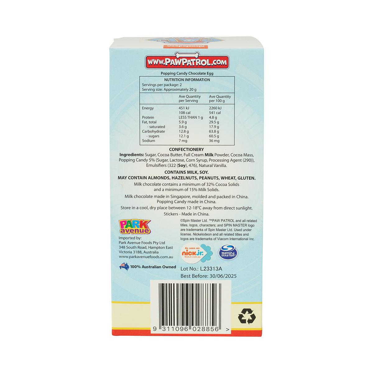 Paw Patrol Pop Candy Egg & Sticker 40g