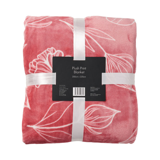 Plush Printed Blanket Check/Floral 200x220cm