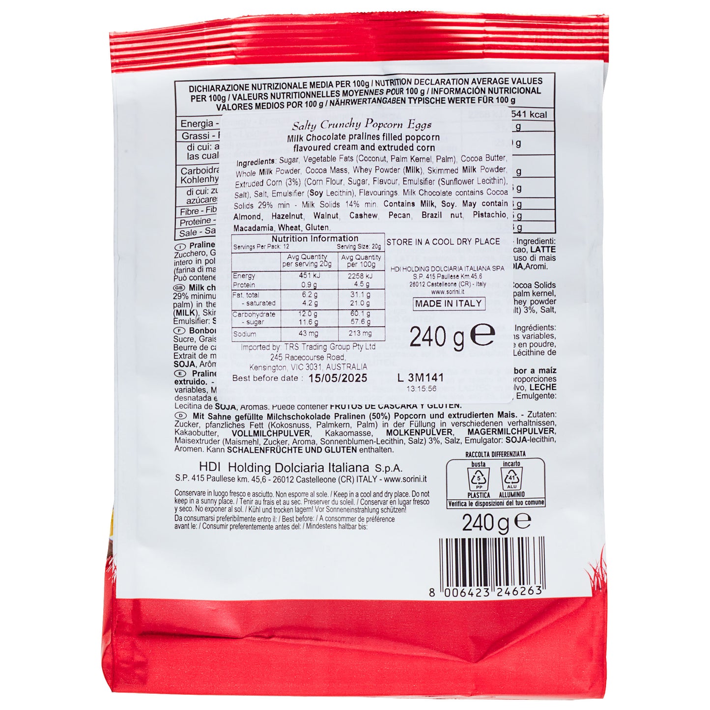 Sorini Crunchy Pop Corn Egg Bag 240g