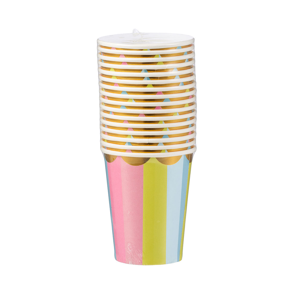 Paper Cup Multi Stripe Foil Small 16pk The Reject Shop