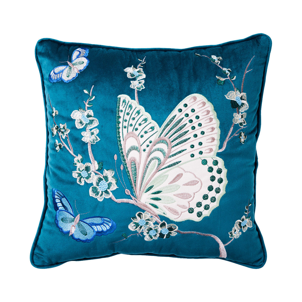 Velvet Cushion Embellished Butterfly 42cm