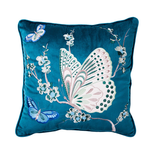 Velvet Cushion Embellished Butterfly 42cm