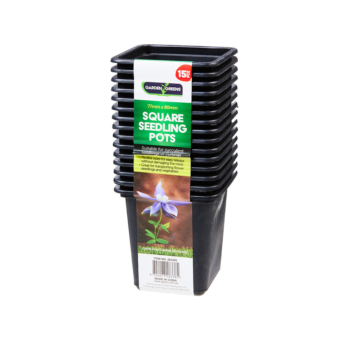 15pc Square Seedling Pot Black 7.5x7.5x8cm