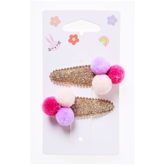 Pom Pom Glitter Clip 2pk