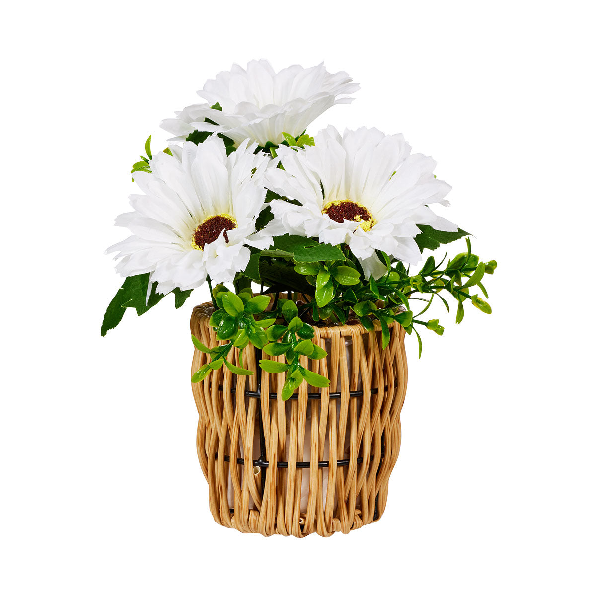 Faux Flowers In Woven Pot Pink/White