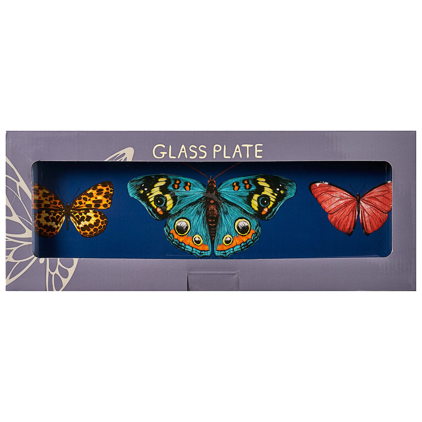 Trio Butteflies Platter Glass Square 34cm
