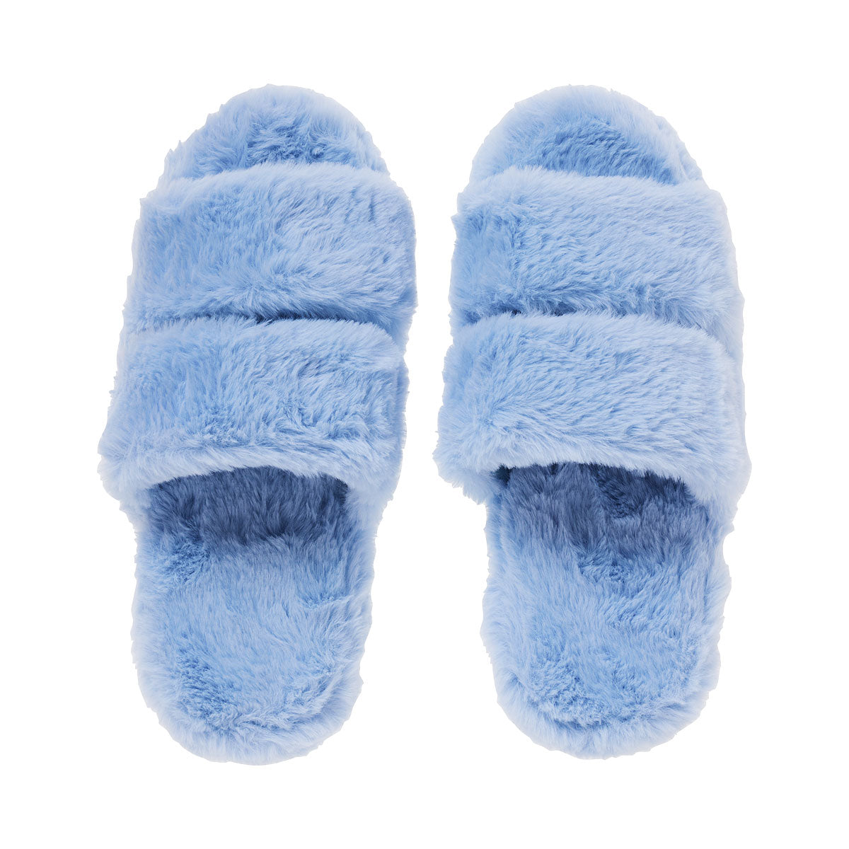 Fluffy Double-Strap Slides Blue