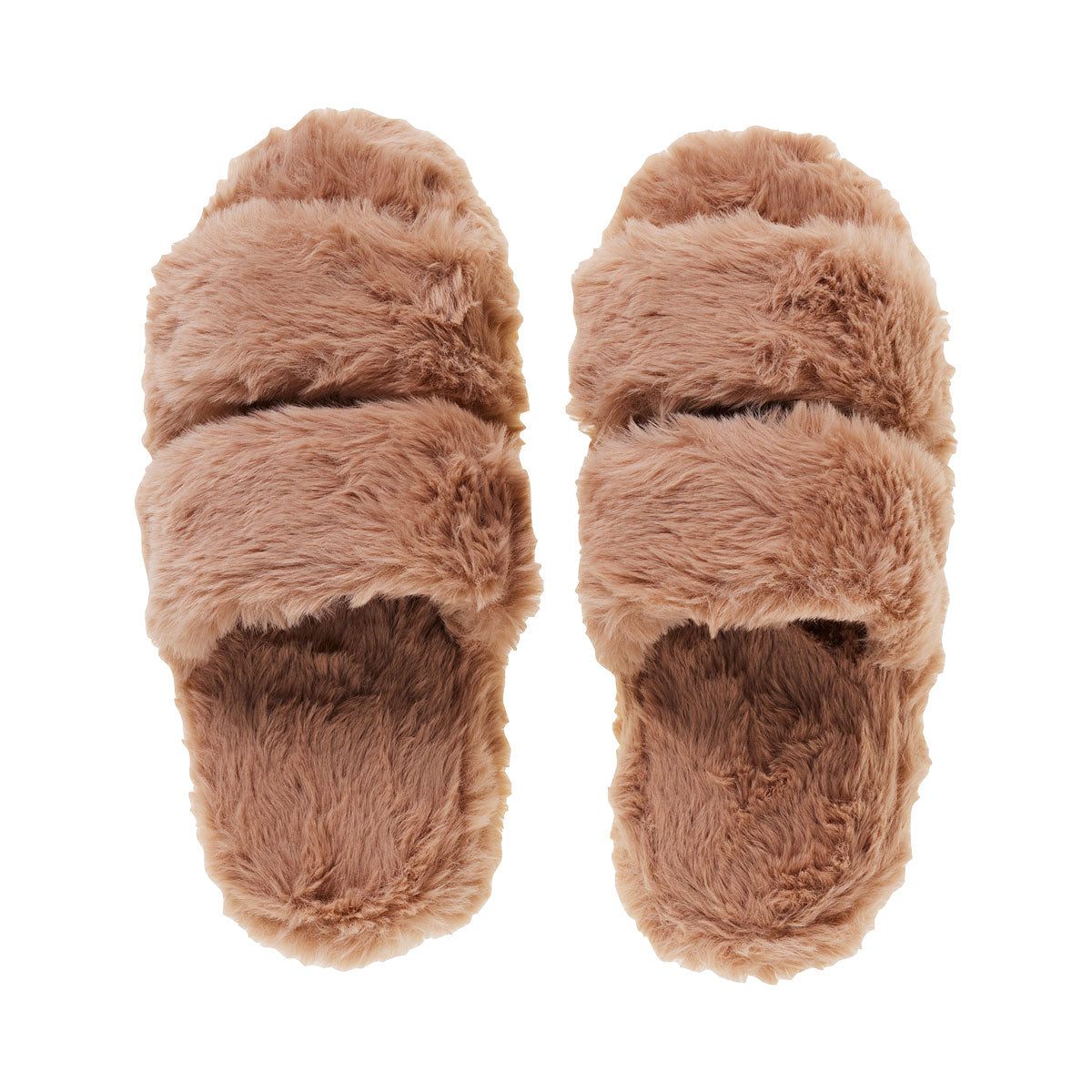 Fluffy Double-Strap Slides Brown