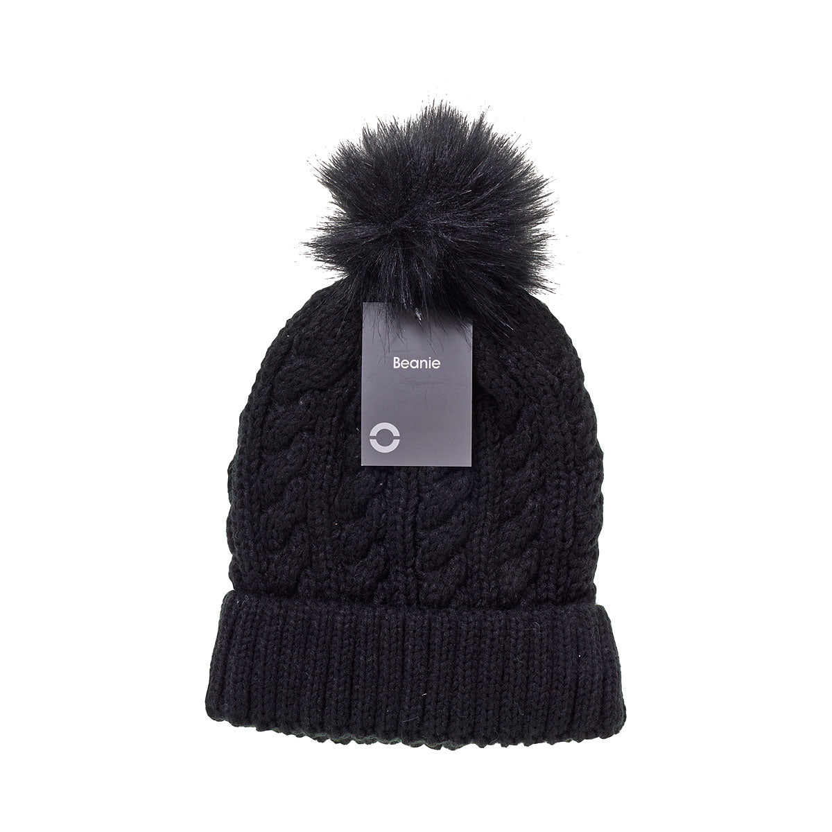 Cable Beanie With Pom Pom Black/Charcoal
