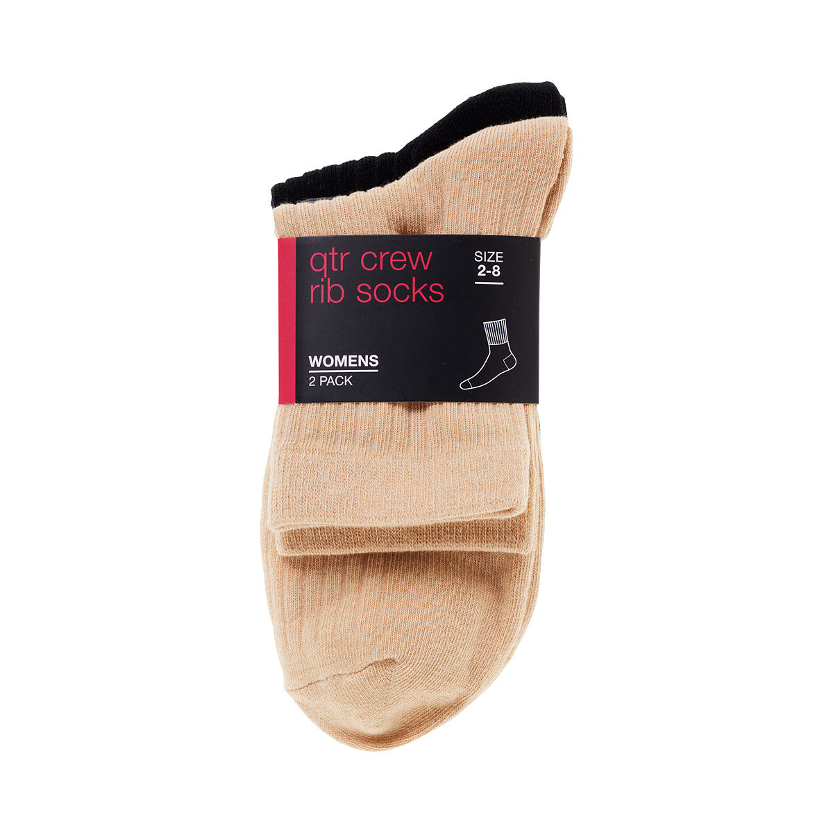Rib Socks Black/Biscotti 2pk Assorted Sizes