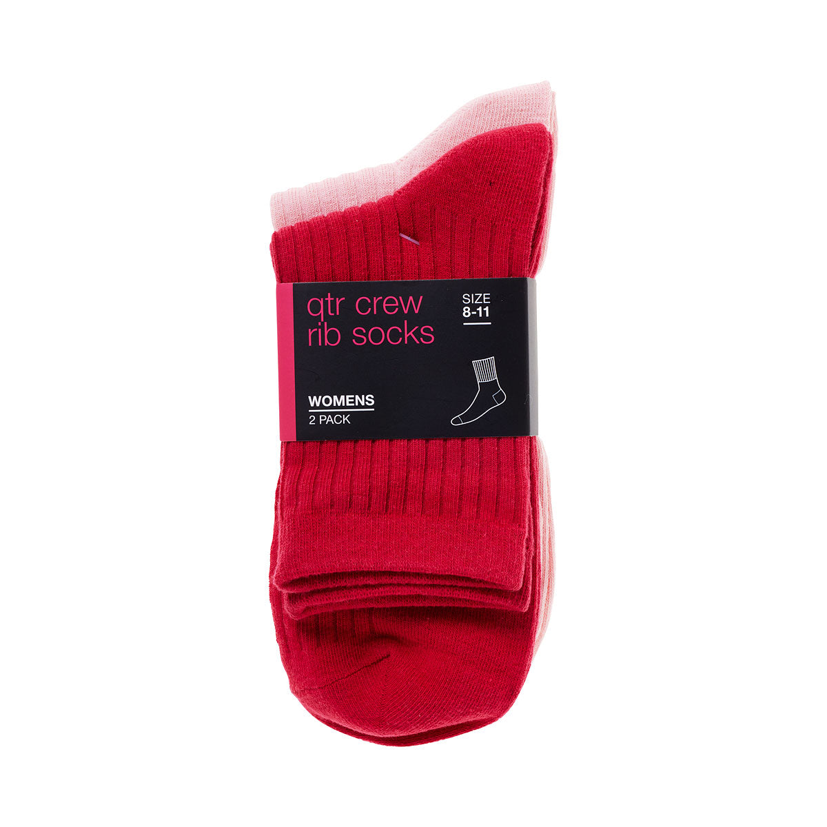 Rib Socks Pink/Magenta 2pk Assorted Sizes