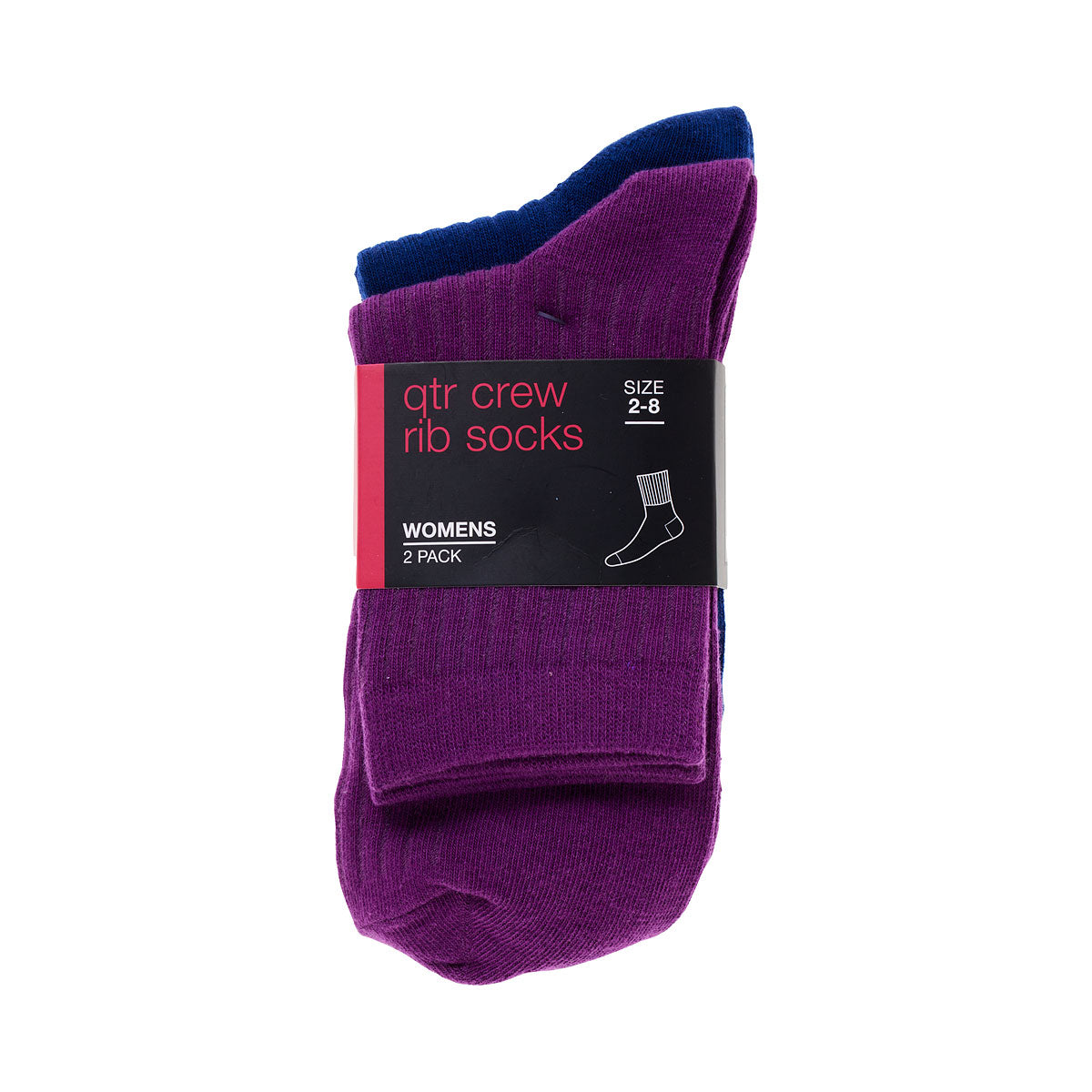 Rib Socks Purple/Navy 2pk Assorted Sizes
